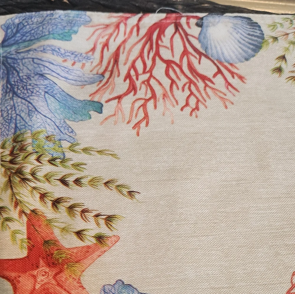 Set of 6 Beach Under Water Creatures Reversible Stripes Placemats‎ Blue Green